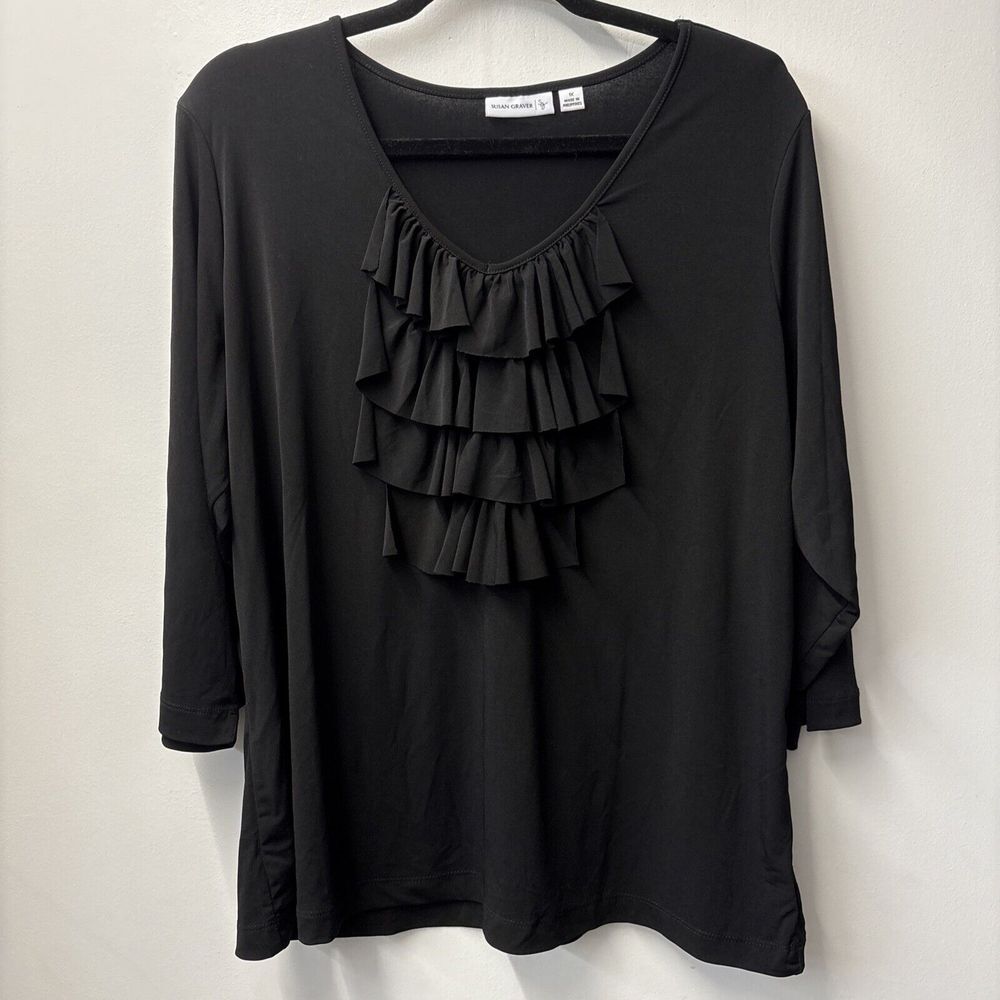 Susan Graver Plus Size Sz 1X Super Stretchy 3/4 Sleeve Business Blouse Shirt Top
